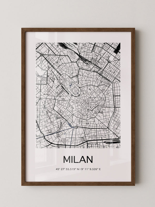 Mailand Stadtplan Schwarz-Weiß
