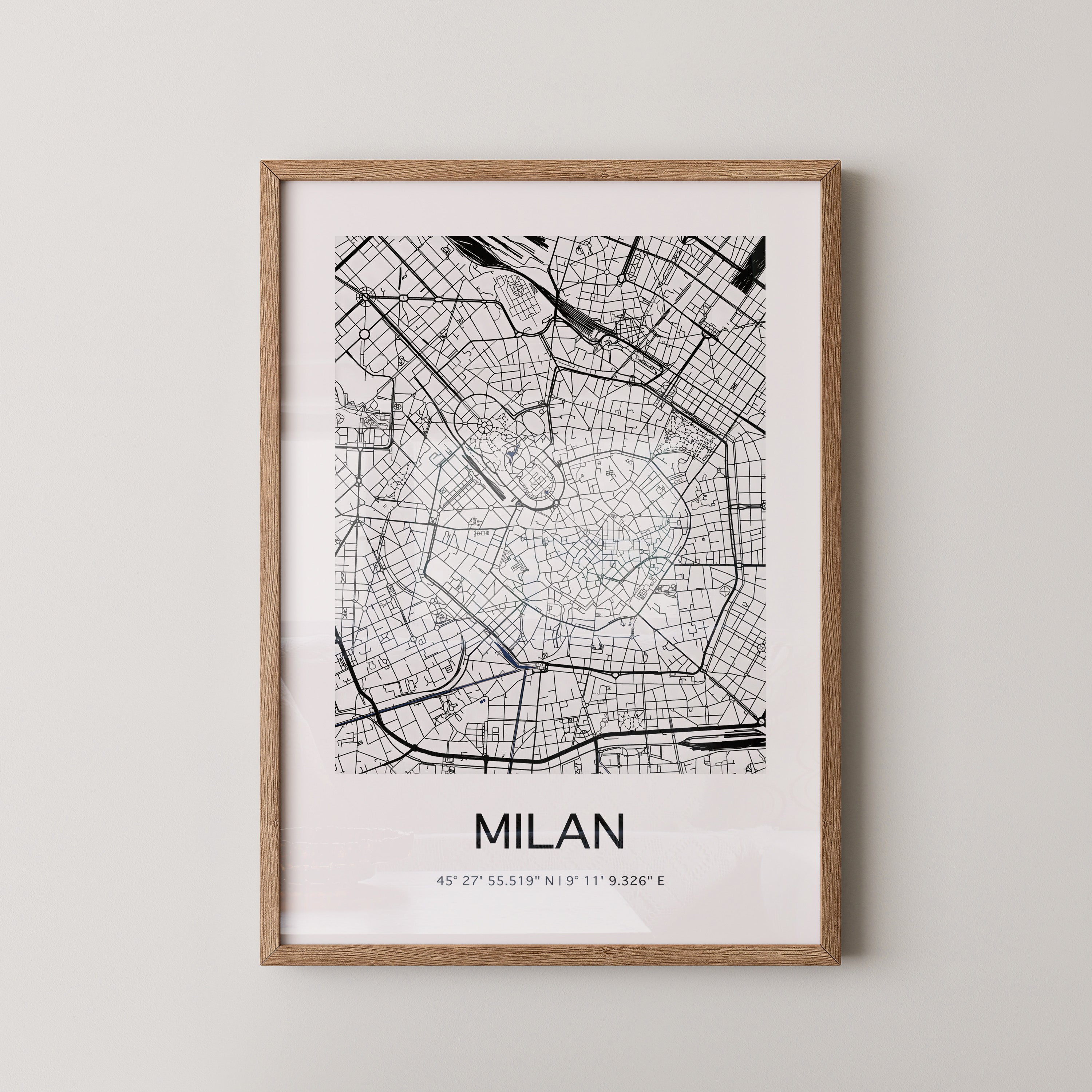 Mailand Stadtplan Schwarz-Weiß