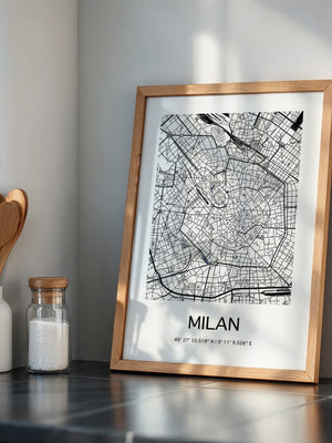 Mailand Stadtplan Schwarz-Weiß