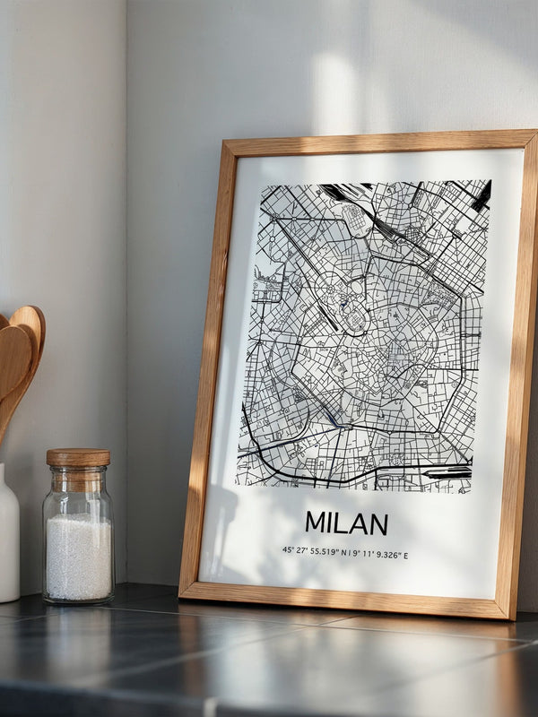 Mailand Stadtplan Schwarz-Weiß