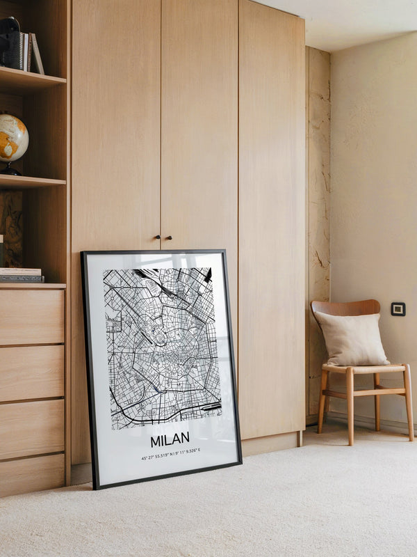 Mailand Stadtplan Schwarz-Weiß