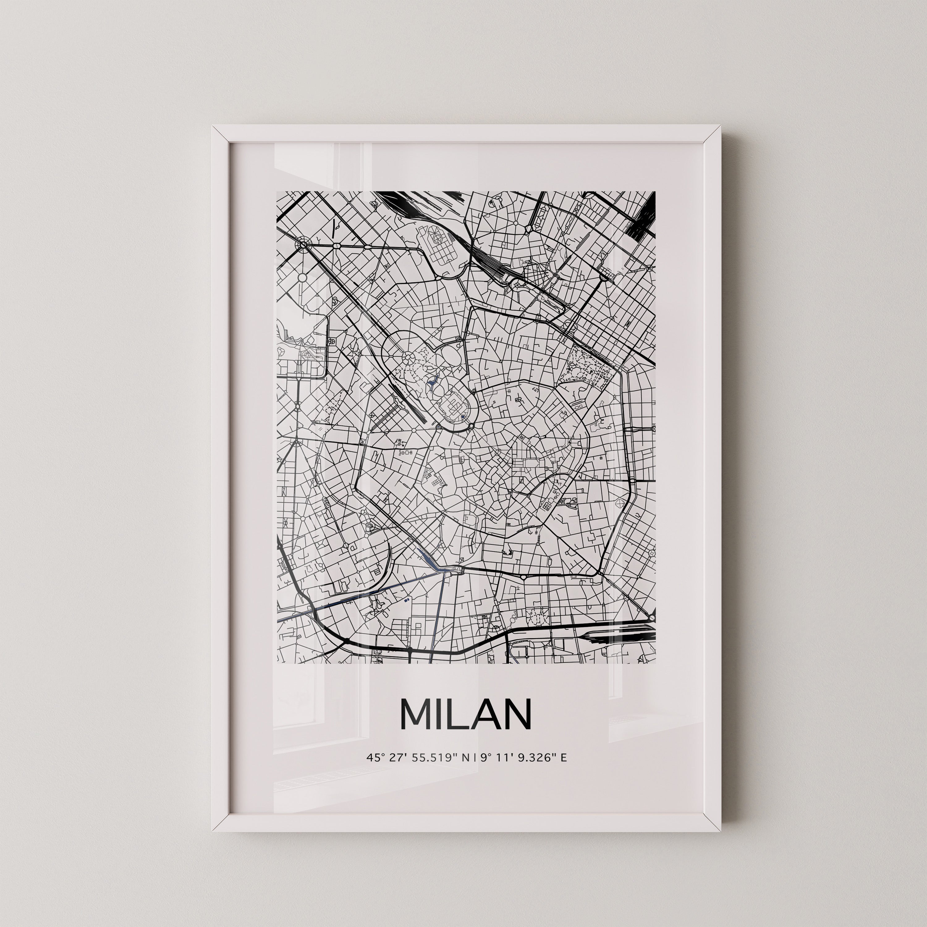 Mailand Stadtplan Schwarz-Weiß