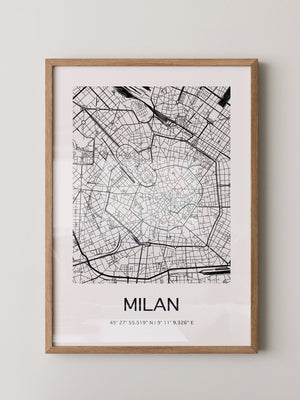 Mailand Stadtplan Schwarz-Weiß