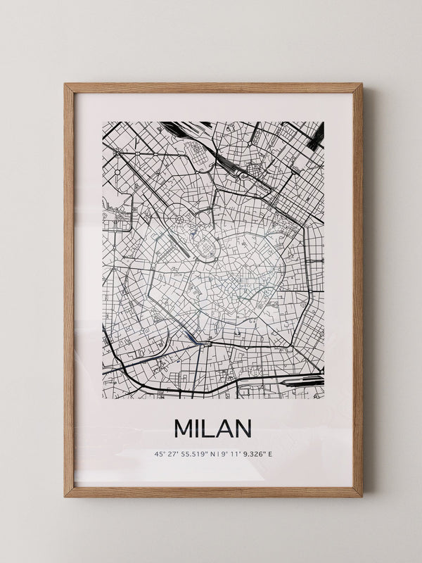 Mailand Stadtplan Schwarz-Weiß