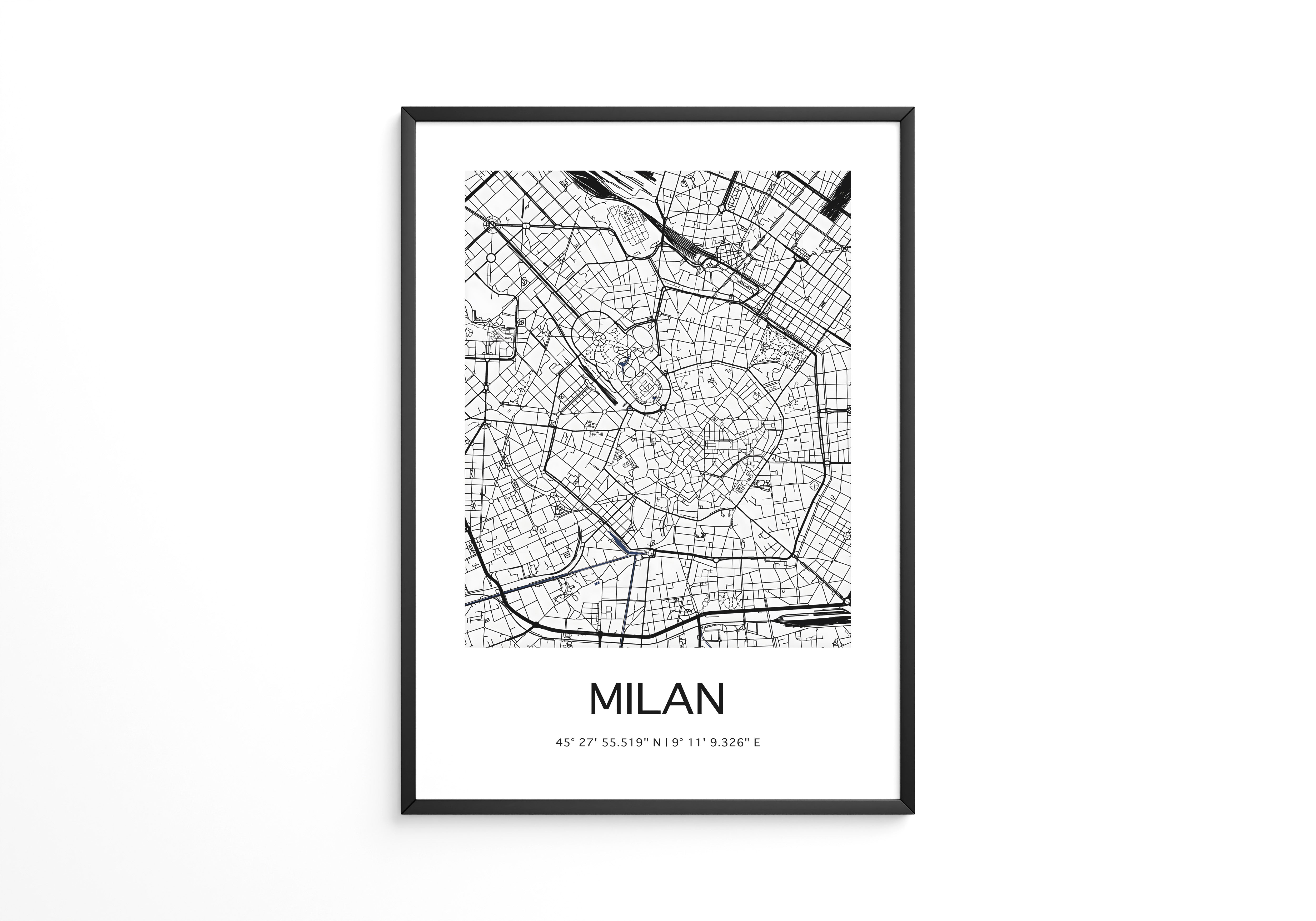 Mailand Stadtplan Schwarz-Weiß