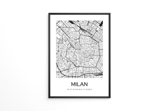Mailand Stadtplan Schwarz-Weiß