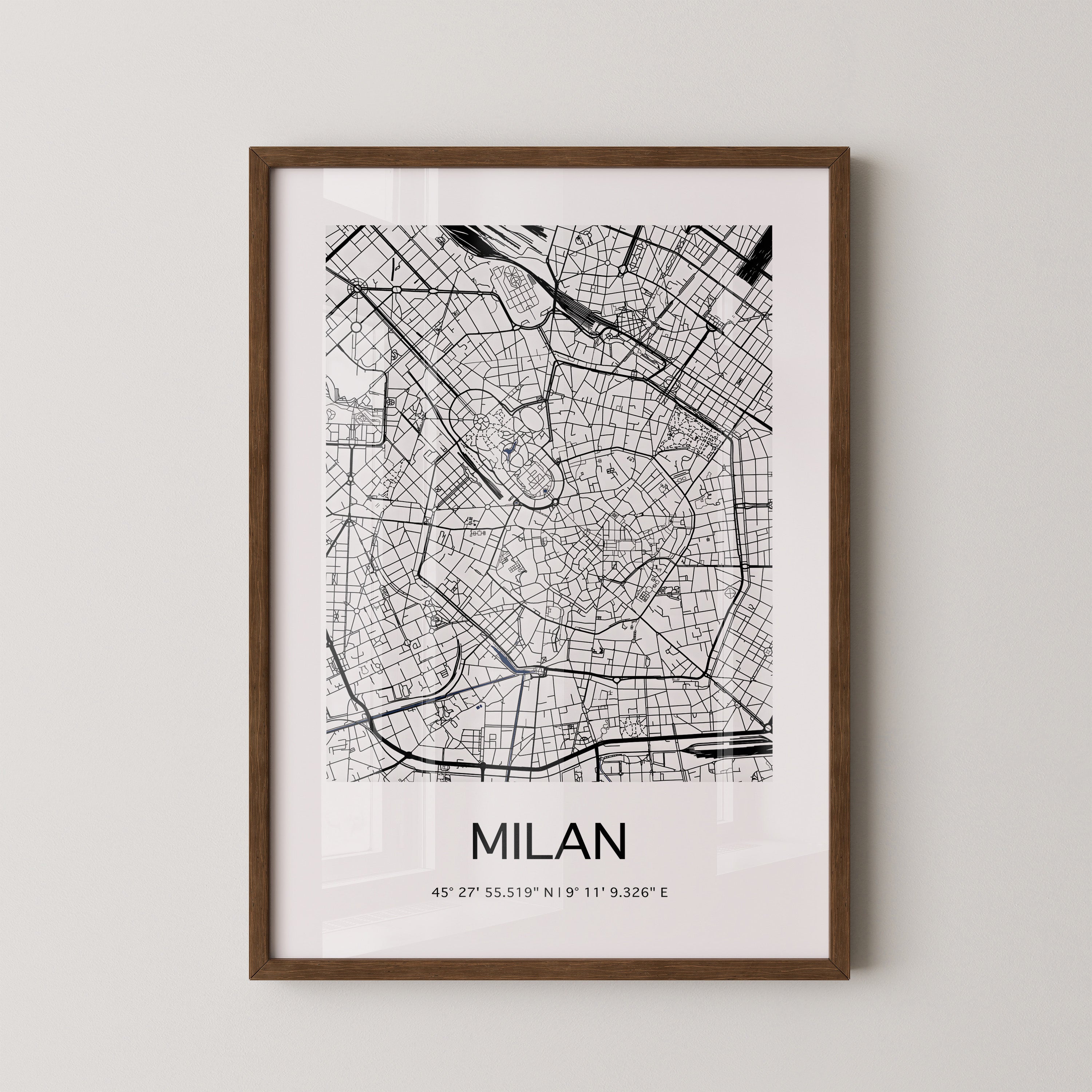 Mailand Stadtplan Schwarz-Weiß