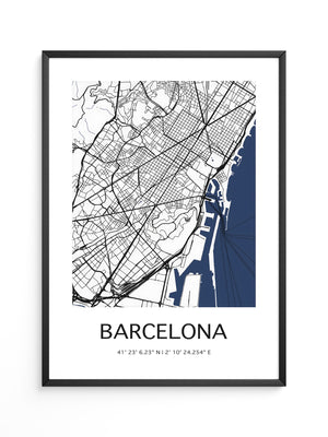 Barcelona Stadtkarte Blau Weiß
