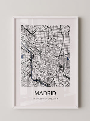 Stadtkarte Madrid – Schwarz auf Weiß