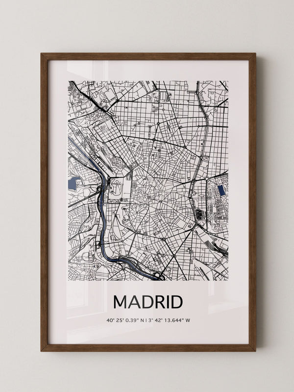 Stadtkarte Madrid – Schwarz auf Weiß