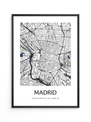 Stadtkarte Madrid – Schwarz auf Weiß