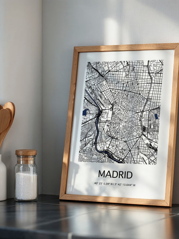 Stadtkarte Madrid – Schwarz auf Weiß