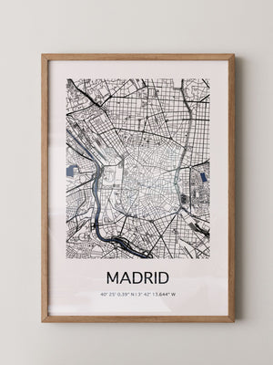 Stadtkarte Madrid – Schwarz auf Weiß