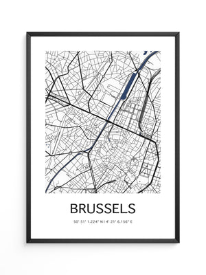 Brüssel Karte Monochrom