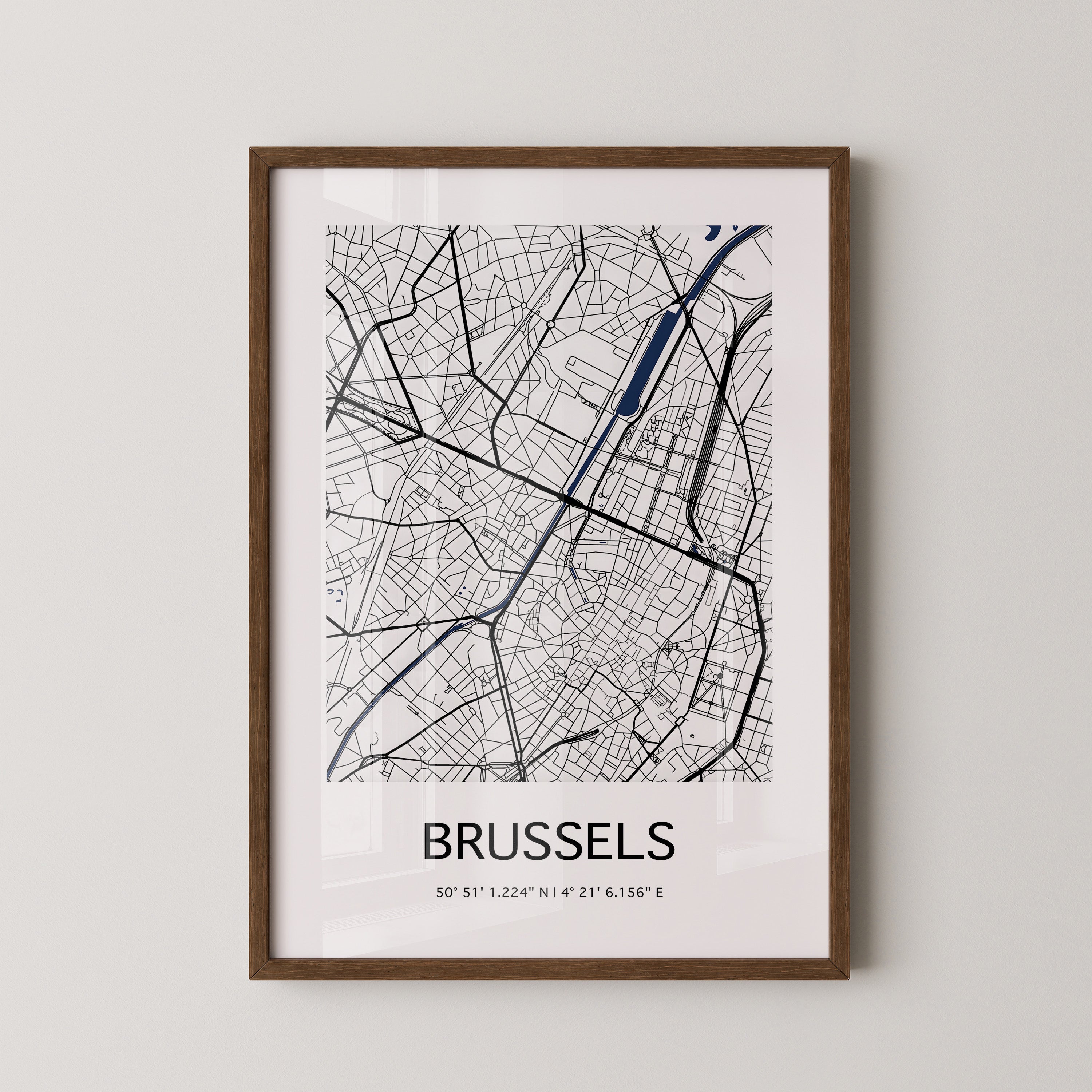 Brüssel Karte Monochrom