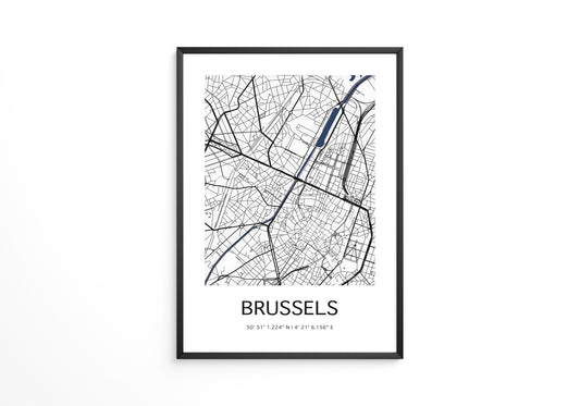 Brüssel Karte Monochrom