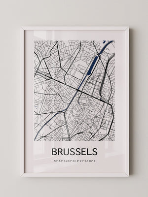 Brüssel Karte Monochrom