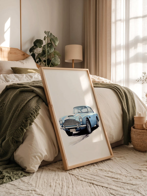 Klassiker auf Rädern – Blauer Oldtimer-Illustration