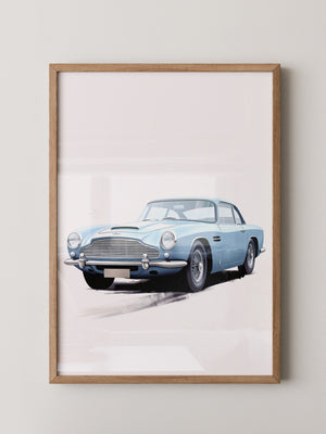 Klassiker auf Rädern – Blauer Oldtimer-Illustration