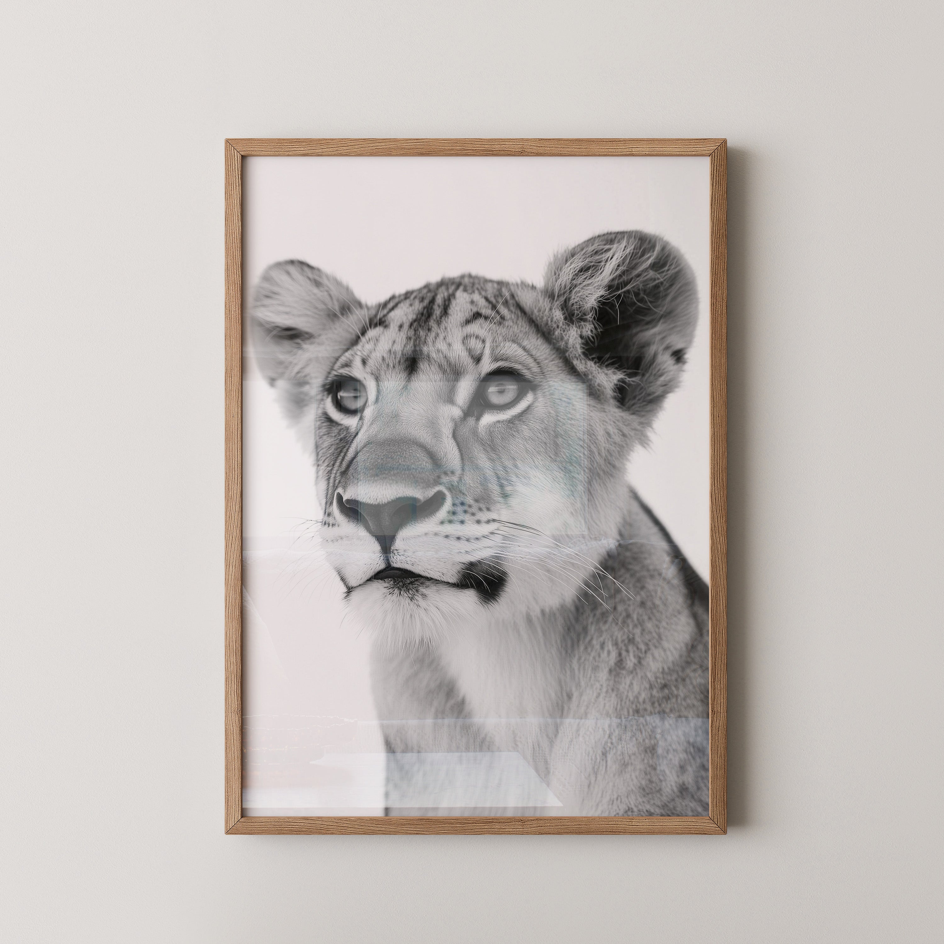 Löwenjunges Schwarzweiß Nahaufnahme