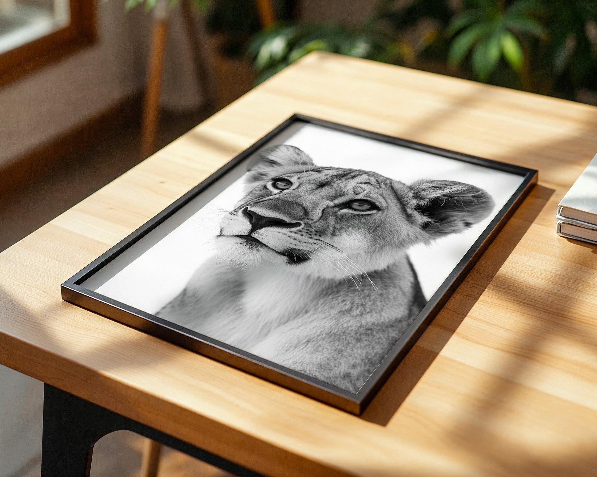 Löwenjunges Schwarzweiß Nahaufnahme