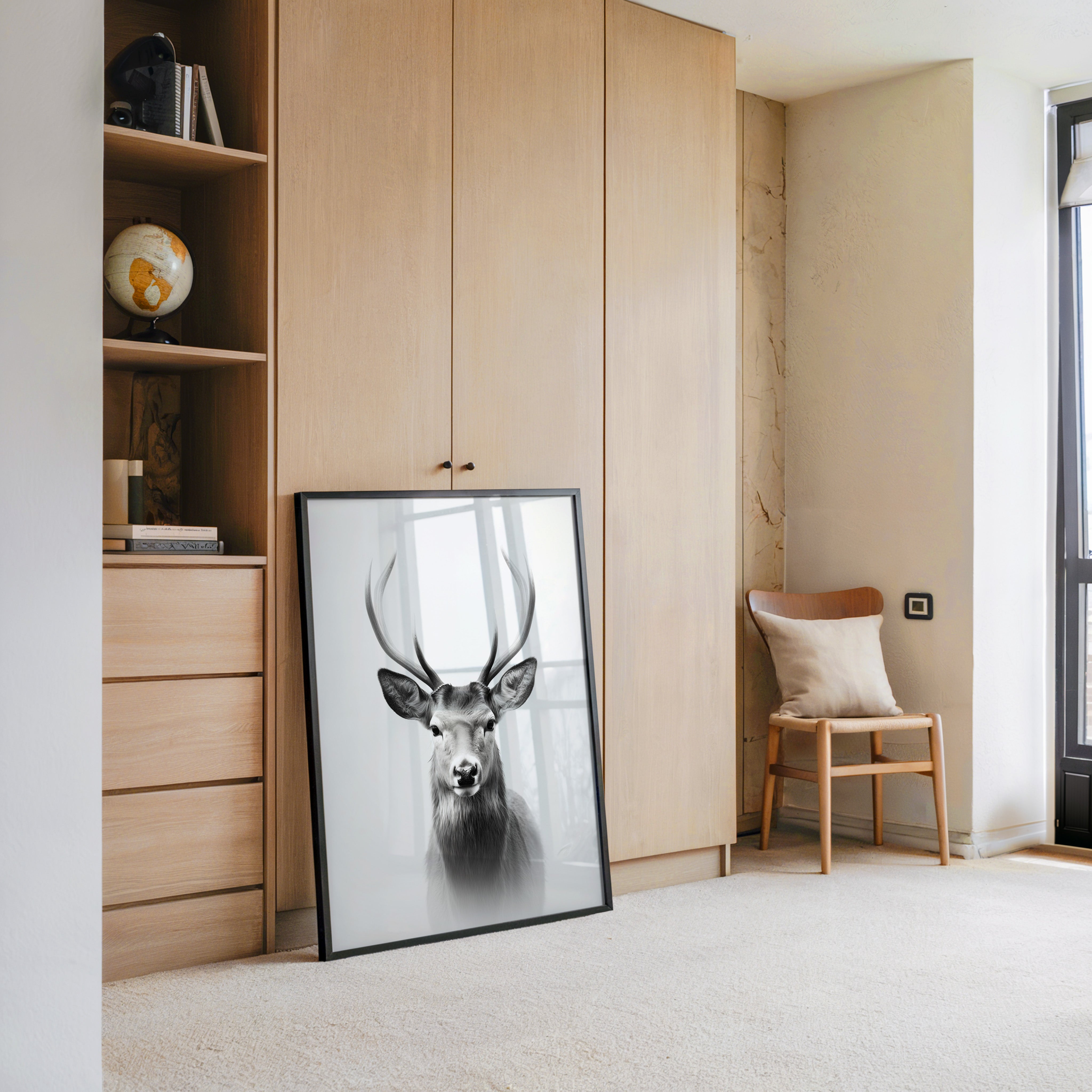 Hirsch Porträt Schwarzweiß