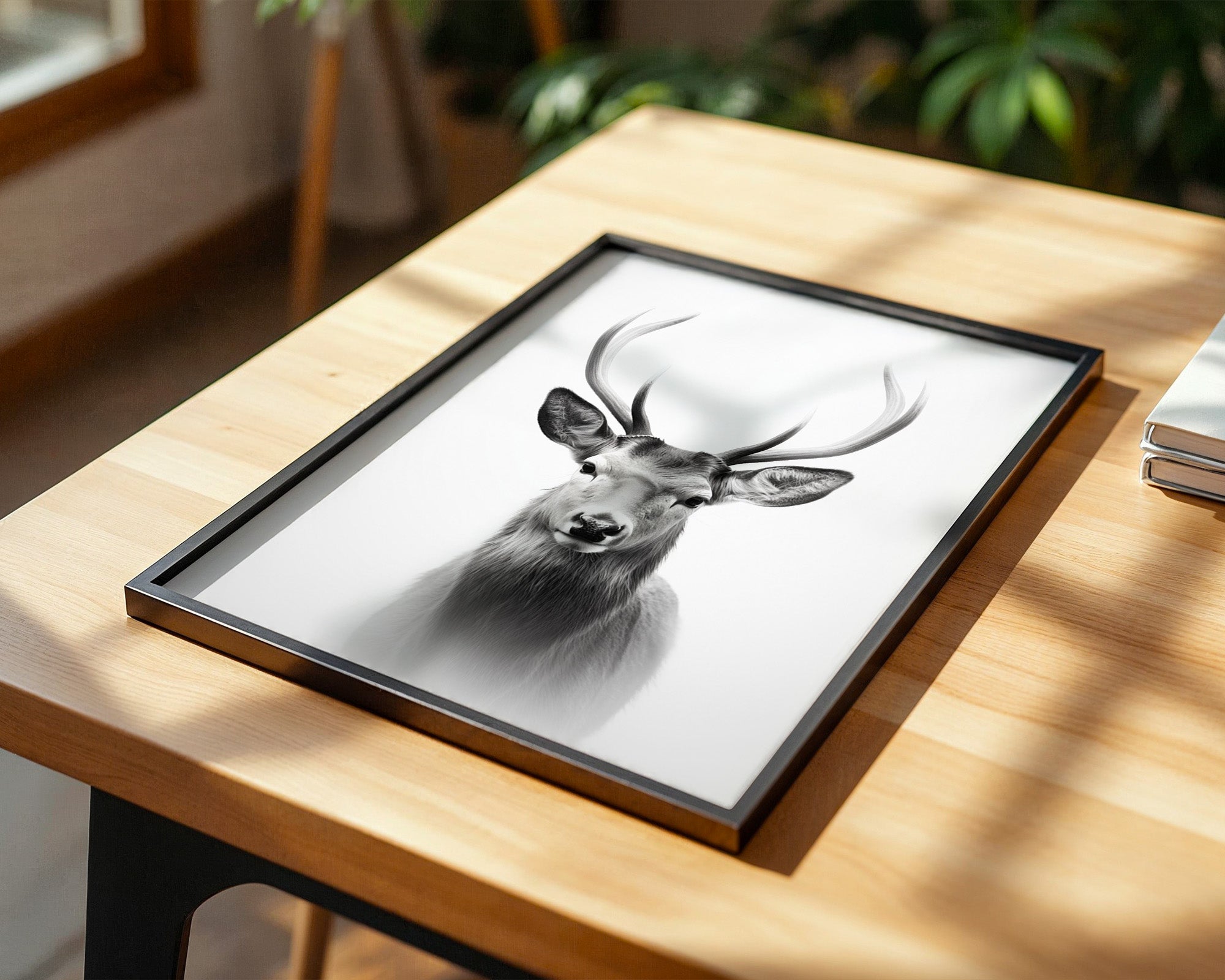 Hirsch Porträt Schwarzweiß