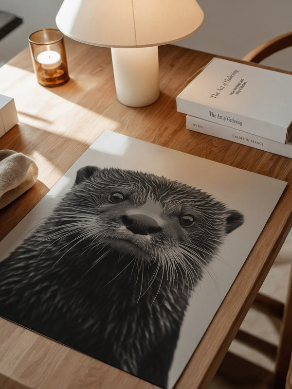 Otter Porträt Schwarzweiß