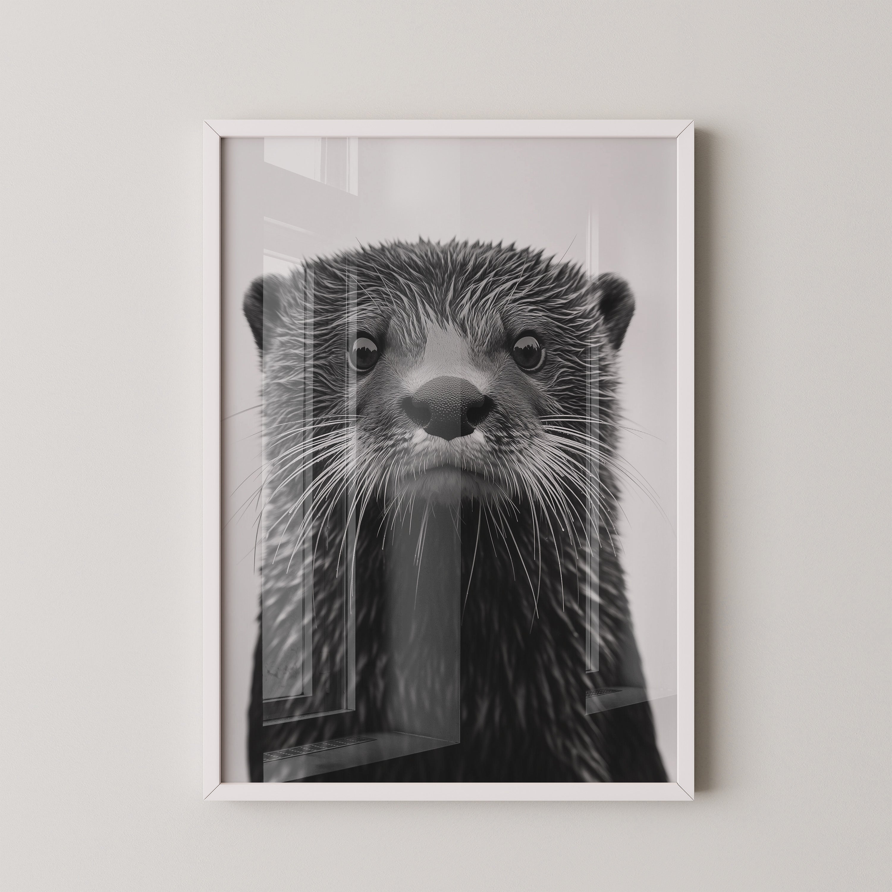 Otter Porträt Schwarzweiß