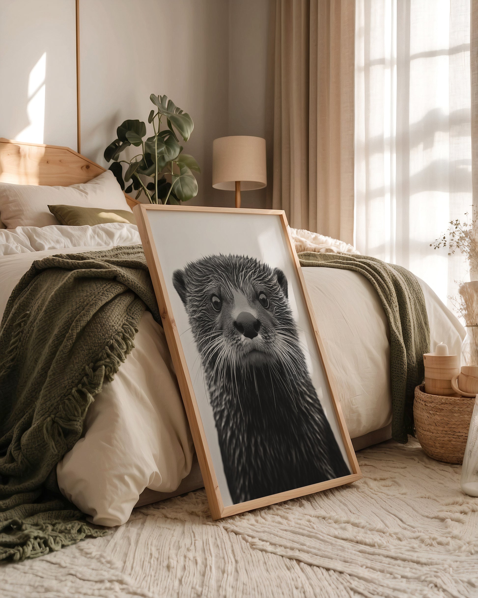 Otter Porträt Schwarzweiß