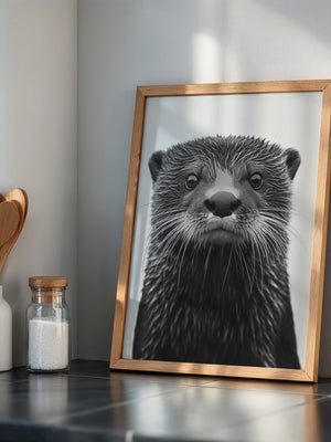 Otter Porträt Schwarzweiß