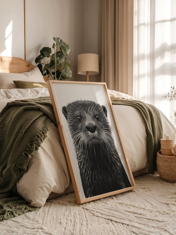 Otter Porträt Schwarzweiß