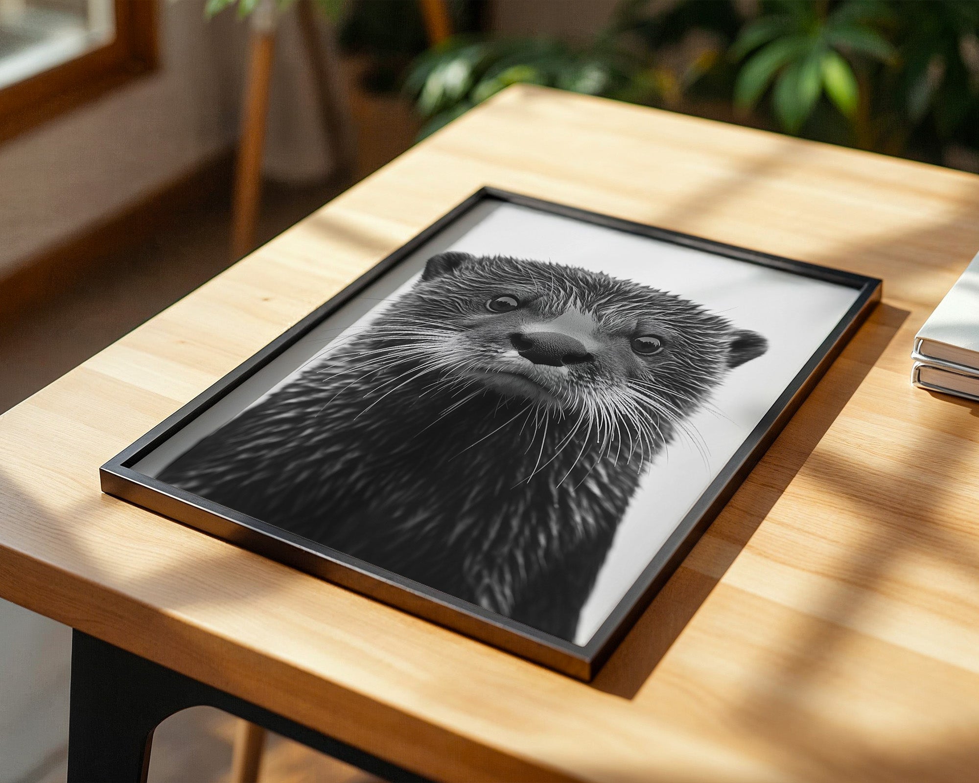 Otter Porträt Schwarzweiß