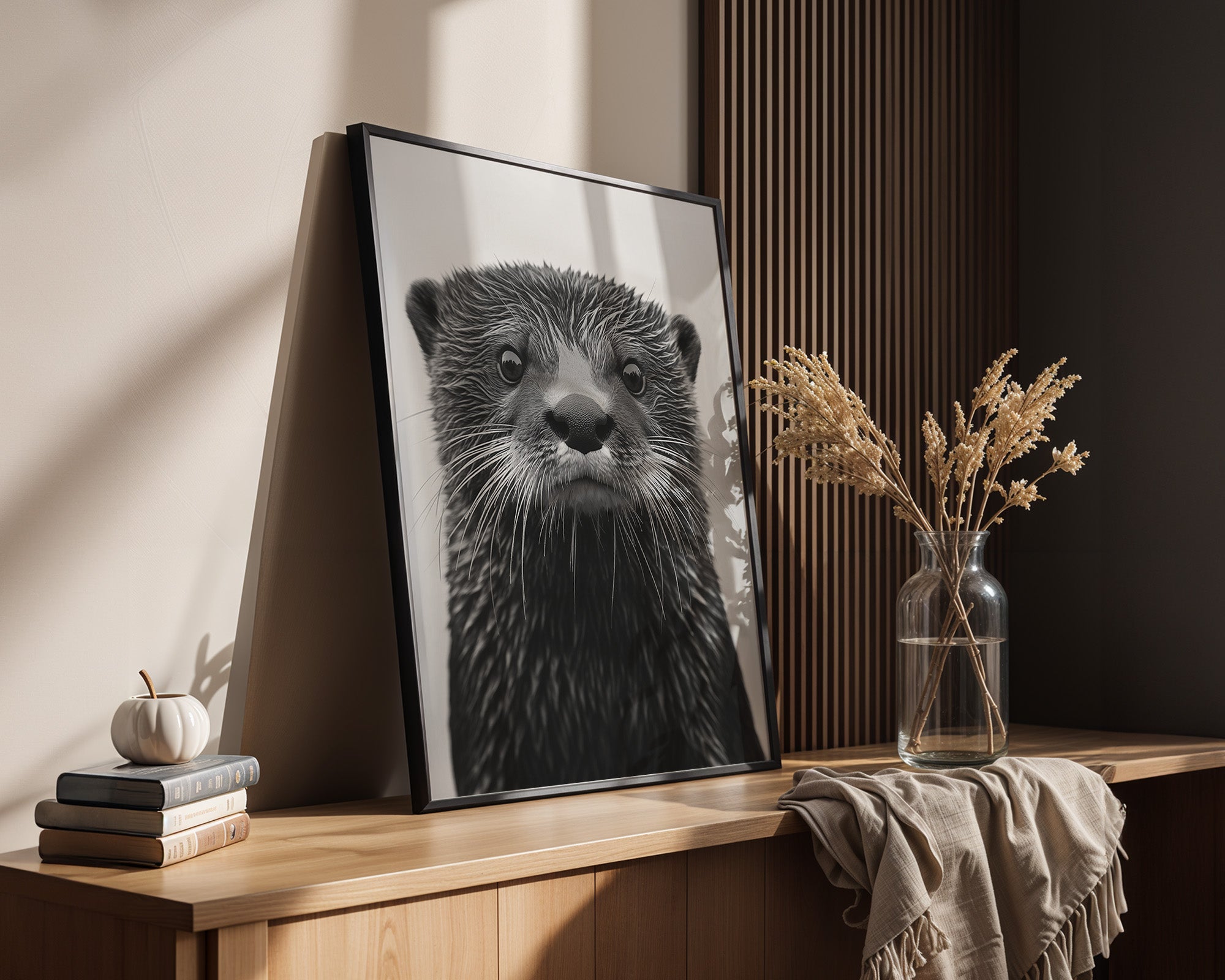 Otter Porträt Schwarzweiß