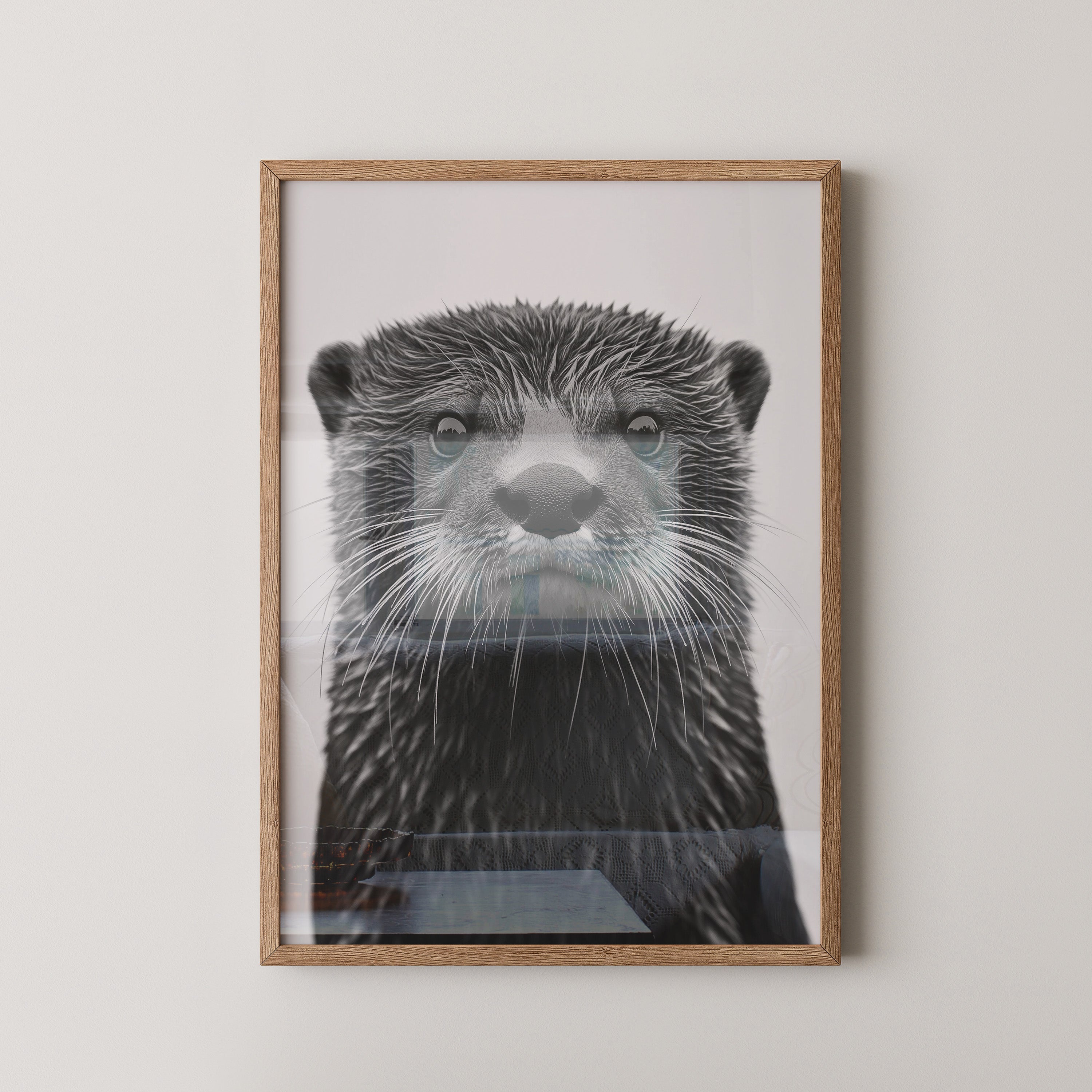 Otter Porträt Schwarzweiß