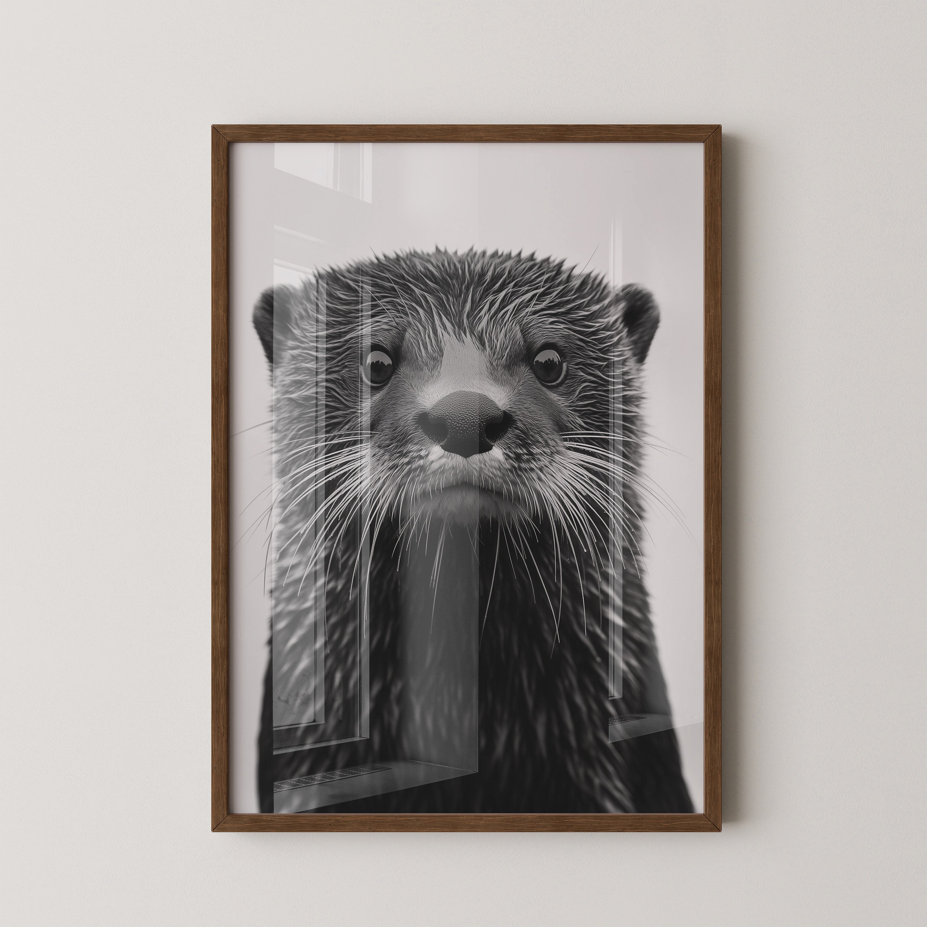 Otter Porträt Schwarzweiß