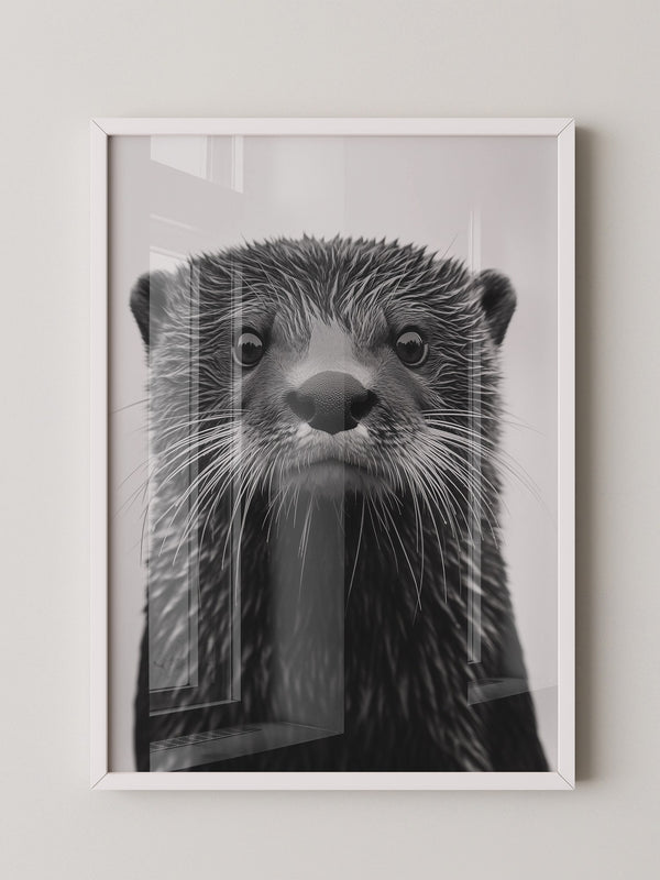Otter Porträt Schwarzweiß