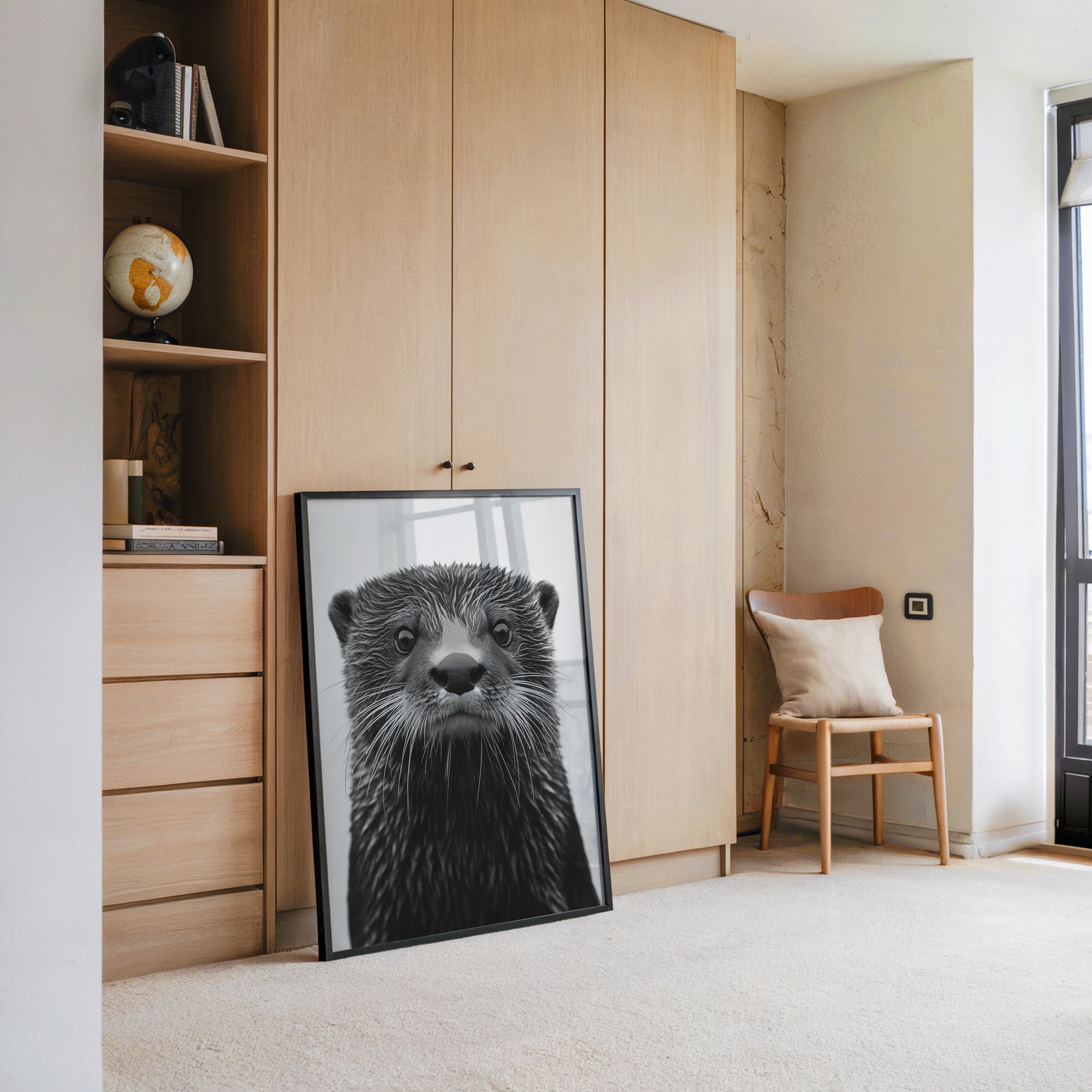 Otter Porträt Schwarzweiß