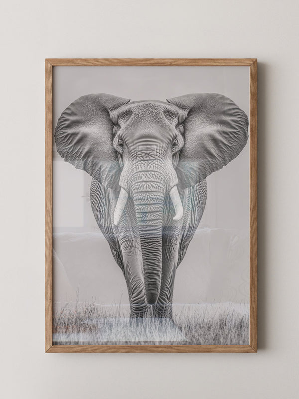 Elefant Frontalansicht schwarz-weiß