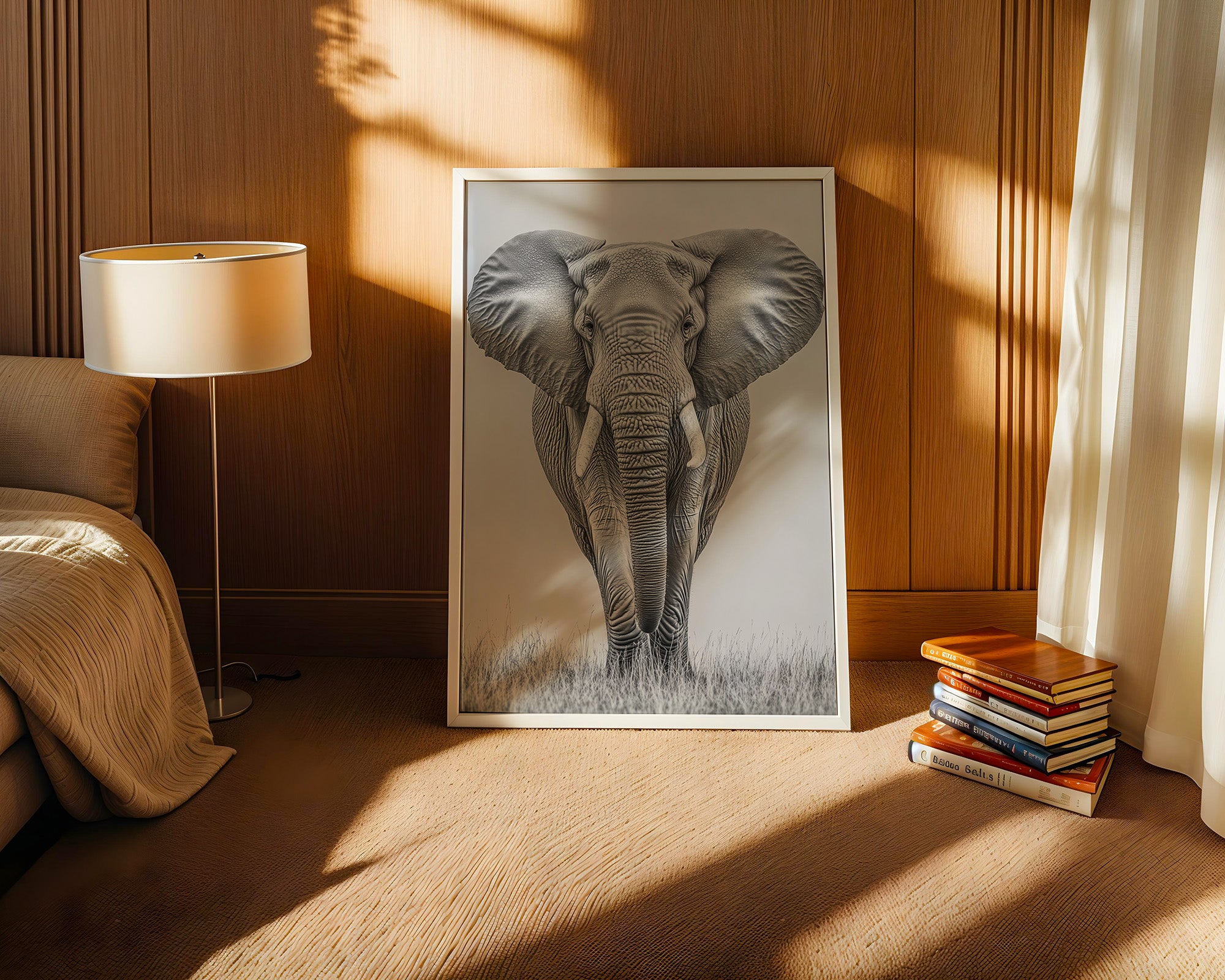 Elefant Frontalansicht schwarz-weiß