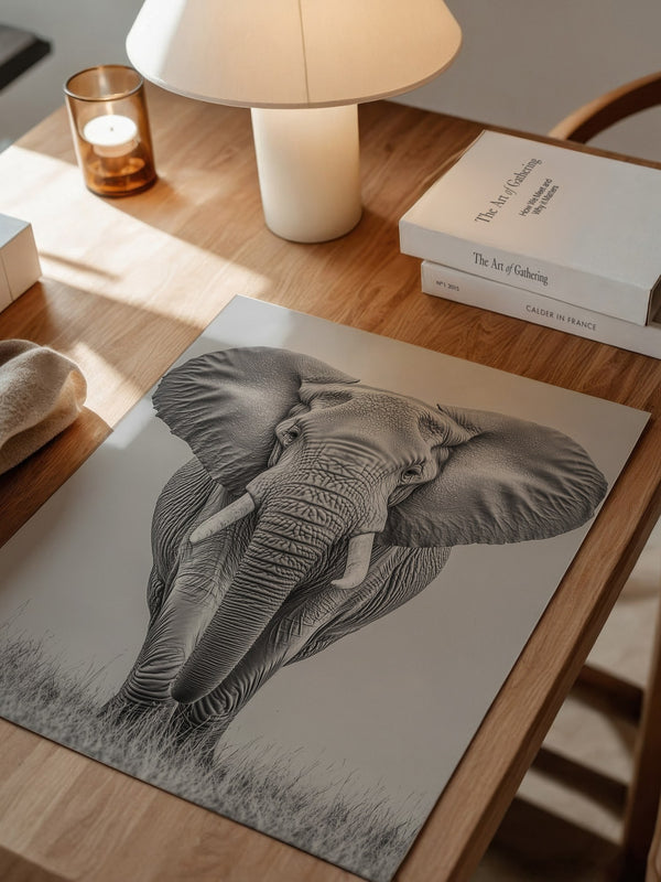 Elefant Frontalansicht schwarz-weiß