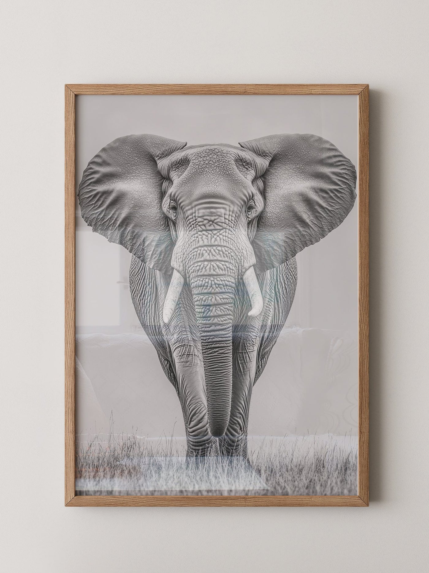Elefant Frontalansicht schwarz-weiß