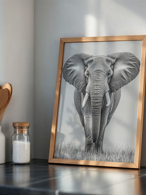Elefant Frontalansicht schwarz-weiß