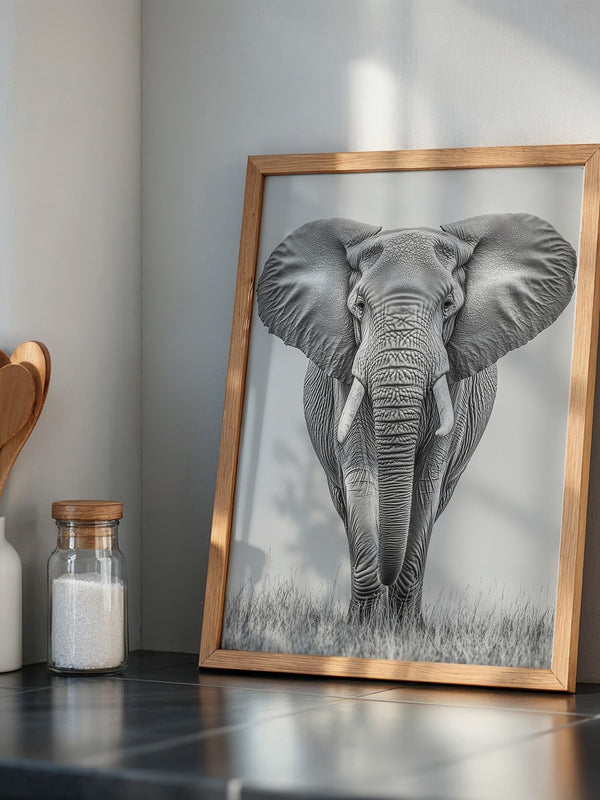 Elefant Frontalansicht schwarz-weiß