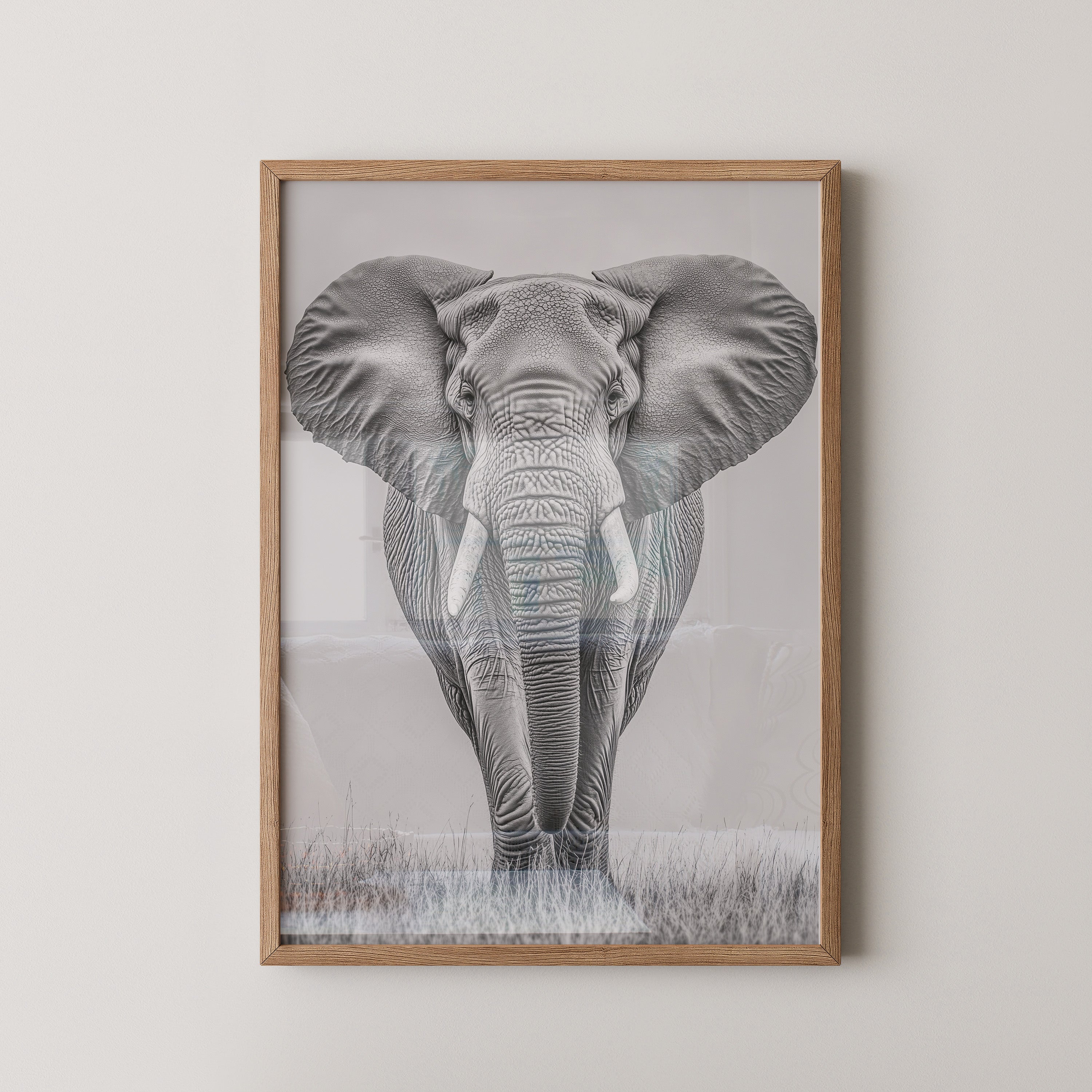 Elefant Frontalansicht schwarz-weiß