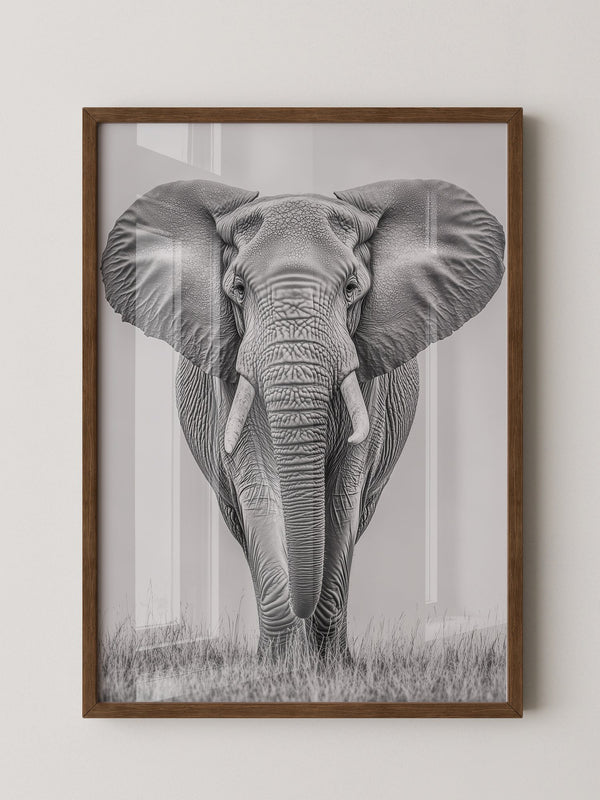 Elefant Frontalansicht schwarz-weiß