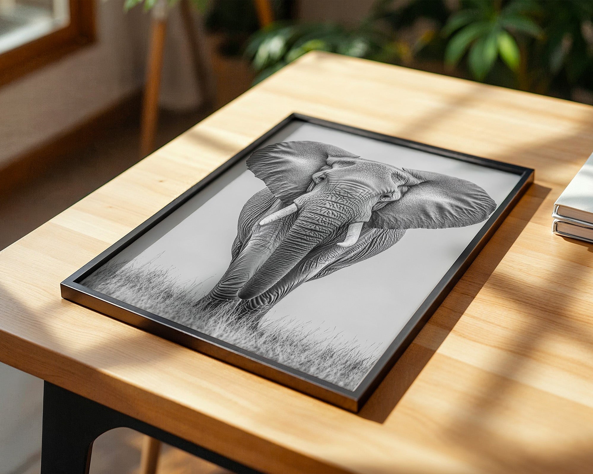 Elefant Frontalansicht schwarz-weiß