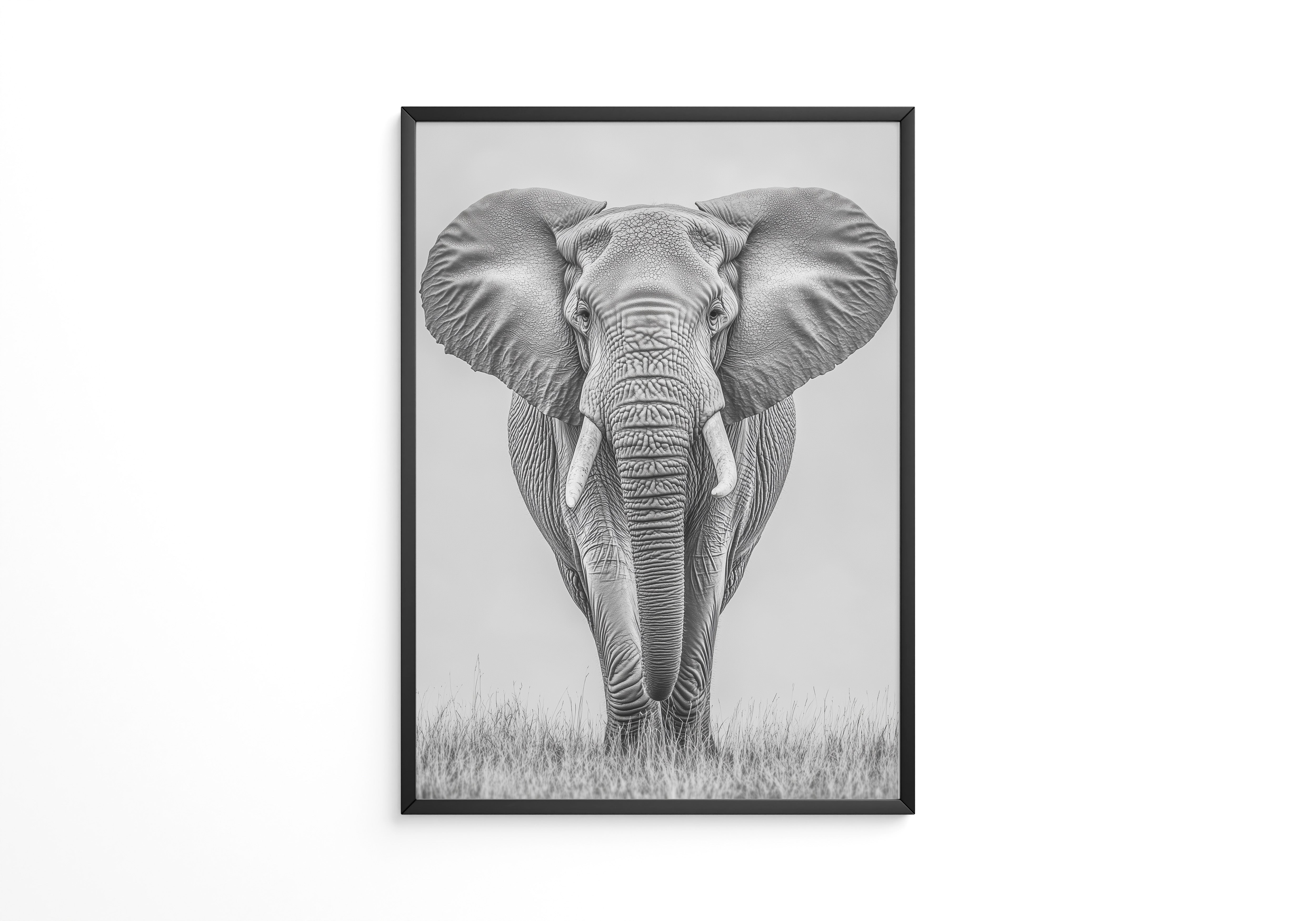 Elefant Frontalansicht schwarz-weiß