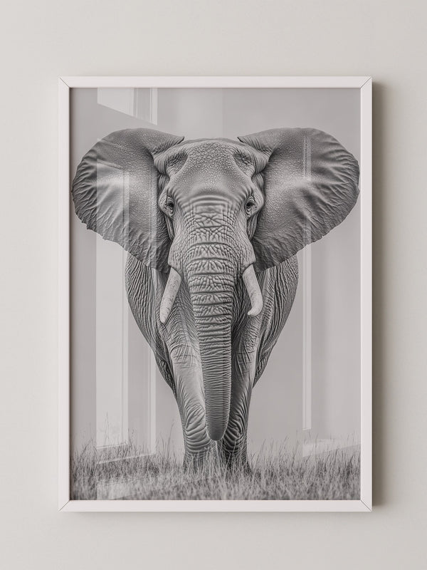 Elefant Frontalansicht schwarz-weiß
