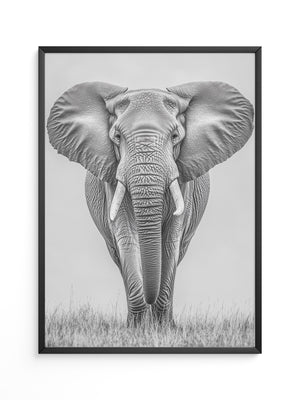 Elefant Frontalansicht schwarz-weiß
